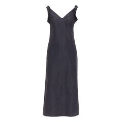 MIU MIU anni '90 Abito vintage nero in misto seta con cinturino a V sul retro IT38 XS
