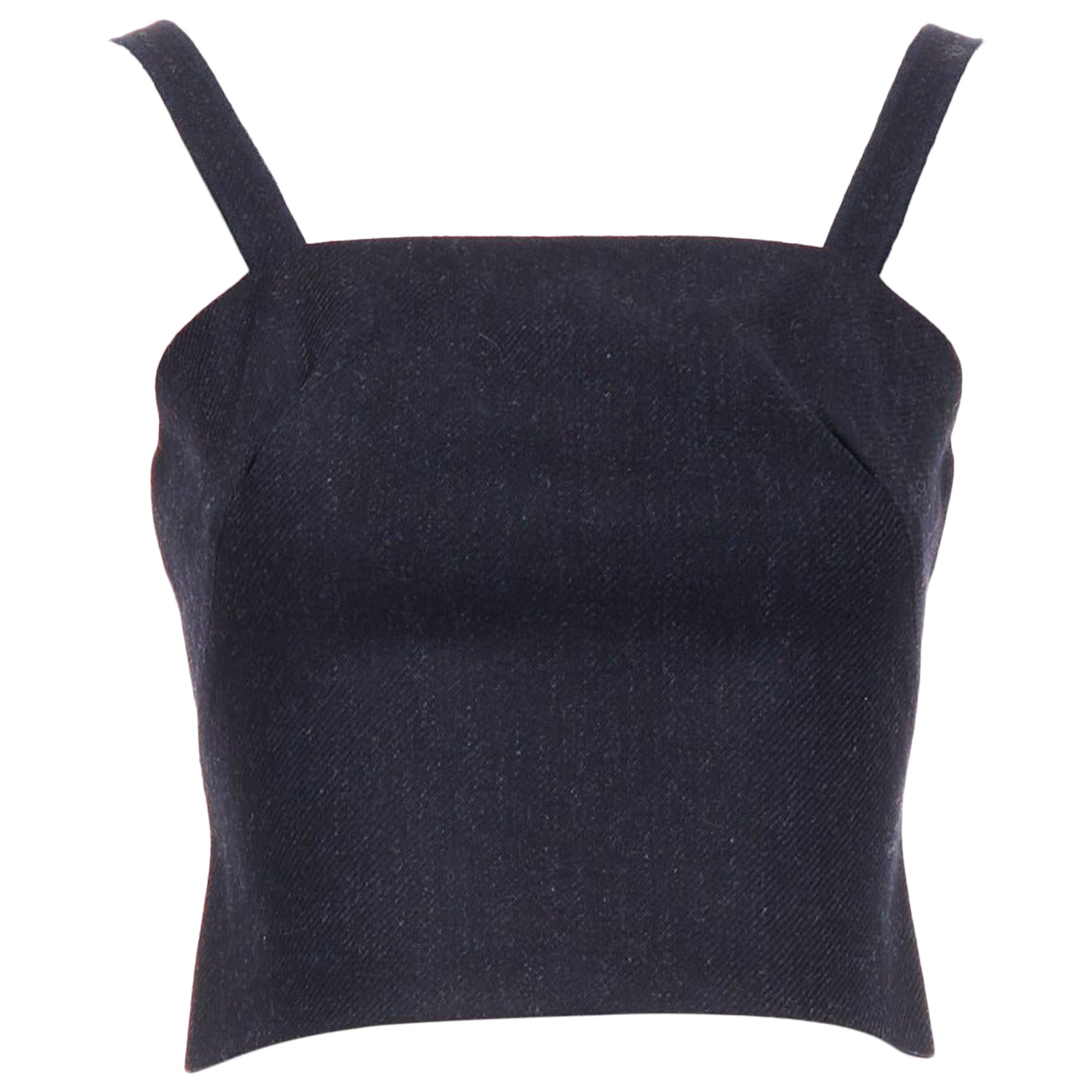 MIU MIU 1998 Vintage Runway fleece wool charcoal grey bustier top IT38 XS