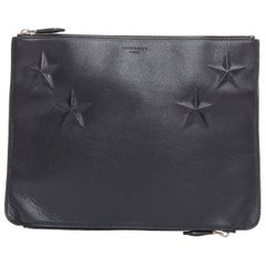 GIVENCHY Riccardo Tisci black leather star debossed double zip clutch bag
