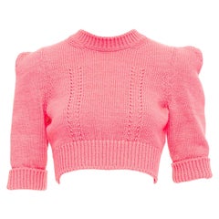 CHANEL 22S Runway pink cotton knit CC logo cropped sweater FR34 XS