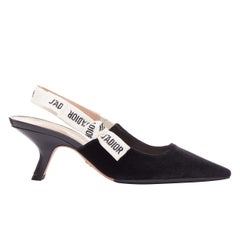 DIOR Jadior black velvet comma heel cream logo slingback pump EU35