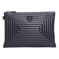 VERSACE La Medusa black quilted greca leather zip clutch bag