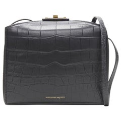 ALEXANDER MCQUEEN The Box black scaled leather gold turn lock crossbody bag