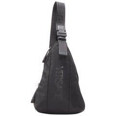 VERSACE La Greca Vintage 90s Logo black nylon small sling backpack bag
