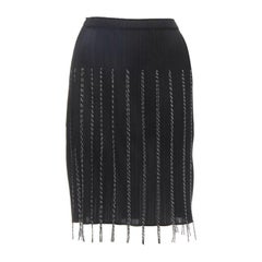 PLEATS PLEASE ISSEY MIYAKE black plisse pleated white fringe trim skirt JP3 L