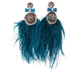 RANJANA KHAN - Boucles d'oreilles à clip turquoise, bleu, plumes et fausses perles