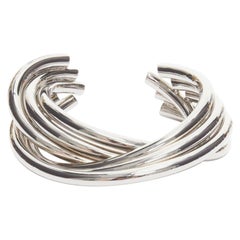 SAINT LAURENT Hedi Slimane Bracelet manchette torsadé en métal argenté à structure architecturale