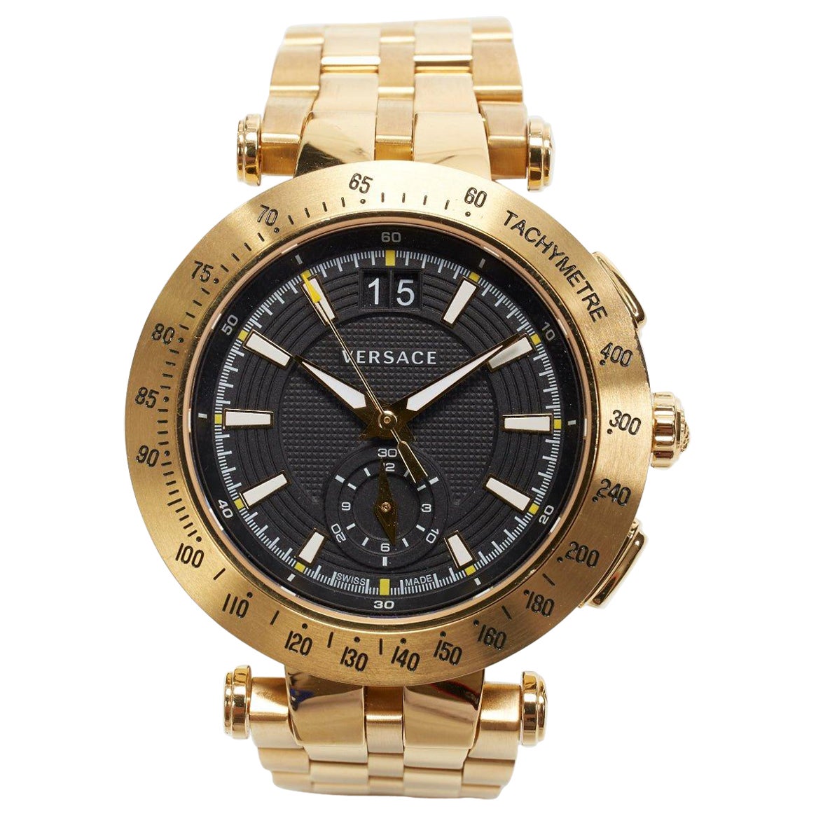 VERSACE Herren V Race Sport Gold Schwarze Edelstahl Quarz analoge Uhr im Angebot bei 1stDibs