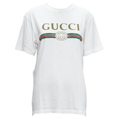 GUCCI cremefarbenes T-Shirt mit Logo-Print und Rundhalsausschnitt aus Baumwolljersey IT36 XXS