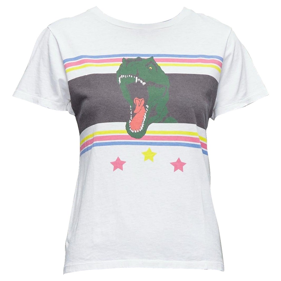 SAINT LAURENT 2016 T Rex Dino vintage imprimé lavé tshirt blanc XS