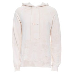SAINT LAURENT 2018 cream washed tie ye distressed logo hoodie S