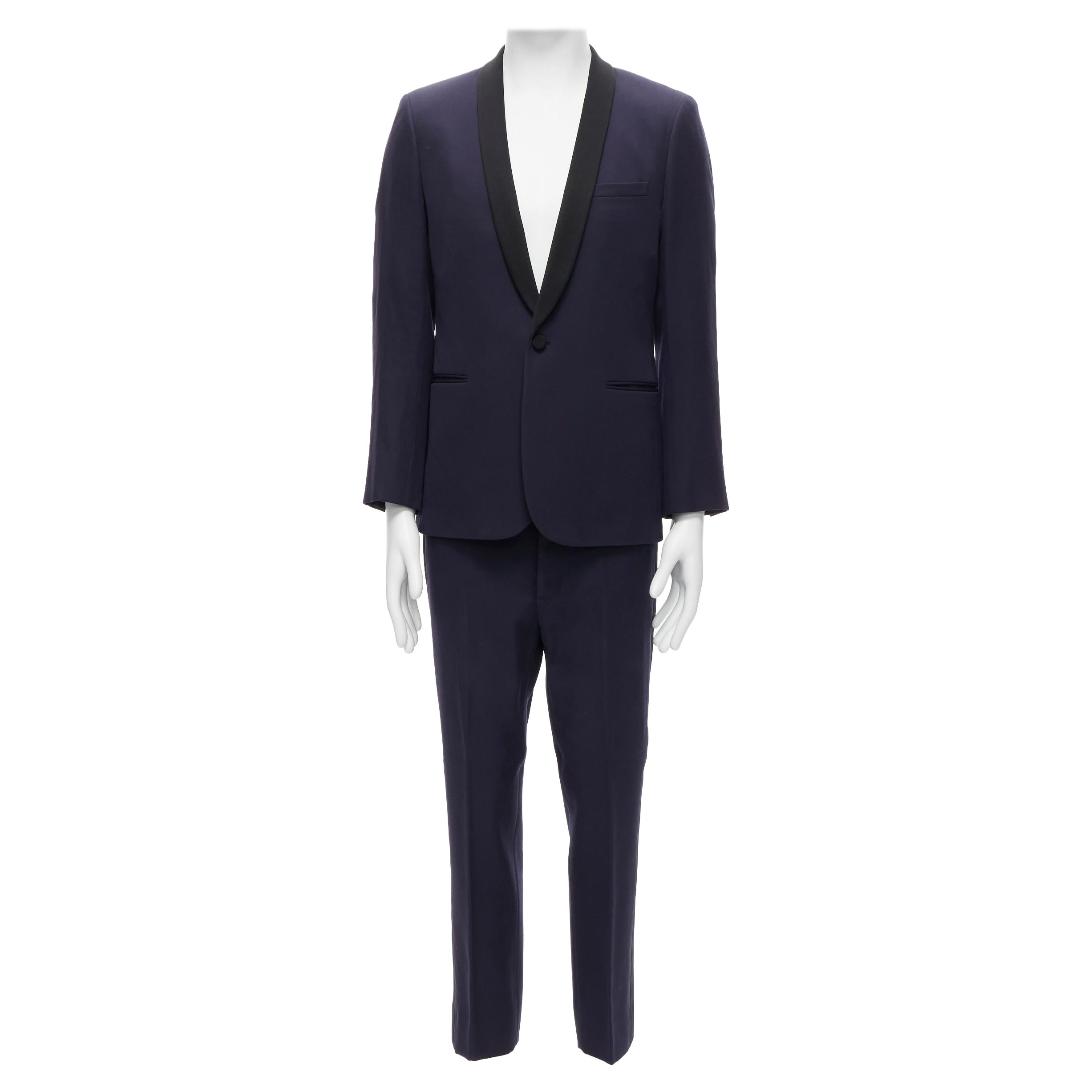 SAINT LAURENT Marineblauer klassischer Blazer aus Schurwolle mit Schalkragen aus Seide EU50 L