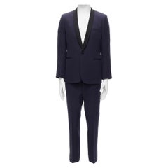 SAINT LAURENT lana virgen azul marino clásico satén cuello chal esmoquin traje blazer EU50 L