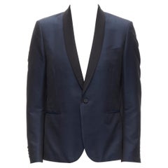 SAINT LAURENT blazer esmoquin azul marino satinado con textura metálica EU50 L