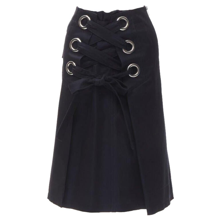 SACAI XL silver grommet lace front A-line skirt S For Sale