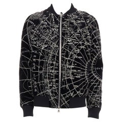 BALMAIN Broderie - Blouson bombardier en velours brodé de perles de cristal noirs FR48