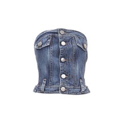 DSQUARED2 Vintage Y2K blue washed denim boned corset bustier top IT38 Xs
