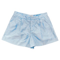 MIU MIU 2009  100% silk baby blue pleated front rolled leg wide shorts IT36 XXS
