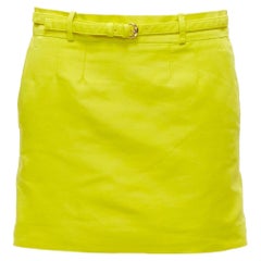 GUCCI 2011 neon yellow gold skinny belt darted slant pockets mini skirt IT36 XXS
