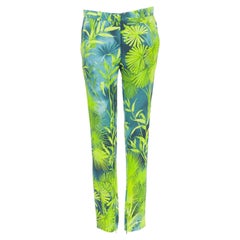 VERSACE 2020 Runway Jlo Jungle green tropical print viscose pants IT36 XS
