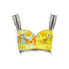 VERSACE Barocco Acanthus Pop print lace trim boned bustier bra top IT40 S
