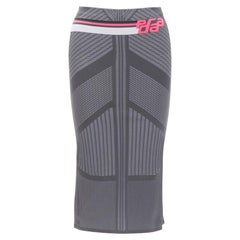 PRADA 2018 pink Racing Logo grey graphic intarsia knit knee length skirt S