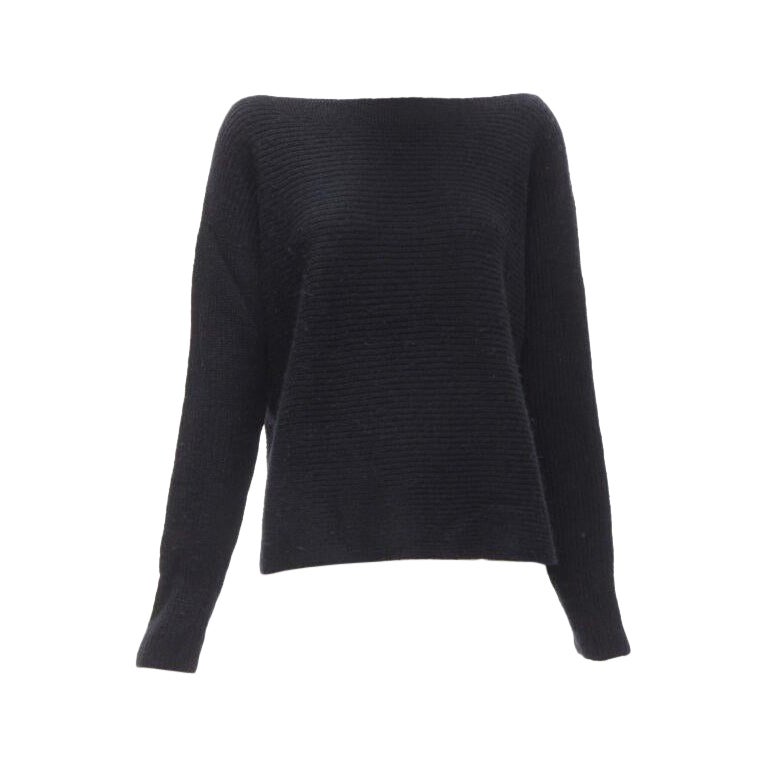 VINCE jersey negro mezcla de lana merino cuello barco ancho alto bajo M en venta