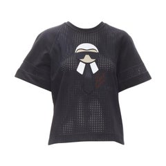 FENDI Karl Loves Karlito Schwarzes perforiertes Pullover-Top S