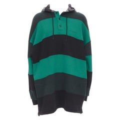 BALENCIAGA Demna green black striped patchwork checked hoodie sweater M