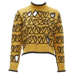 FENDI Scribble Heart cut out yellow black knit cropped pullover sweater S