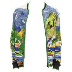 rare SAINT LAURENT 2021 Runway Teddy tropical landscape intarsia cardigan XS