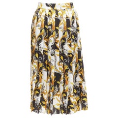 VERSACE Barocco Acanthus black gold print pleated high slit skirt IT36 XS