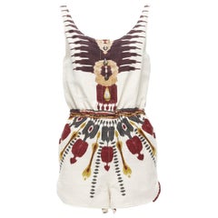 ETRO 2019 bordeaux beige imprimé tribal aztec décolleté court IT38 XS