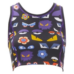 FENDI Activewear Monster Bug Eye black graphic print perforated crop top
