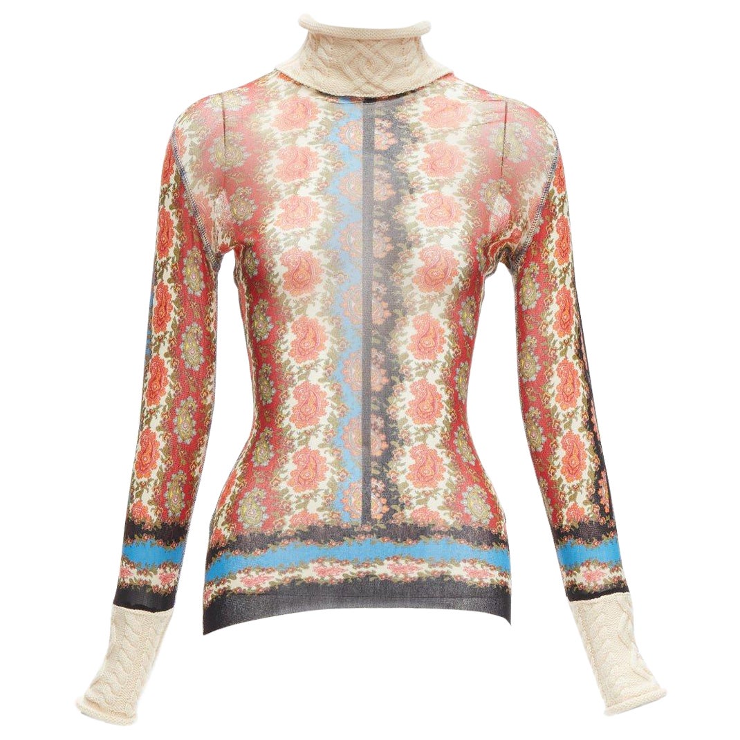 JEAN PAUL GAULTIER Maille Vintage rojo paisley malla de punto por cable cuello alto S en venta