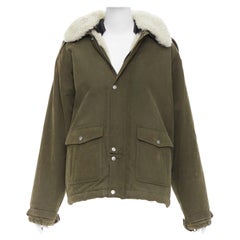 SAINT LAURENT 2017 cream full shearling lined cotton utility parka coat FR40 L