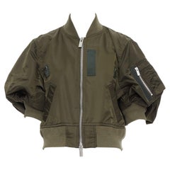 SACAI 2022 green gathered sleeves cropped MA1 bomber jacket JP1 S