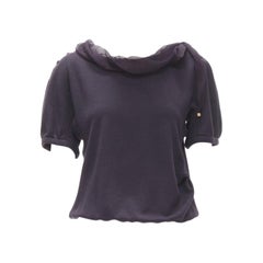 LOUIS VUITTON purple cotton silk trim gold LV cube charm bow boxy pullover top S