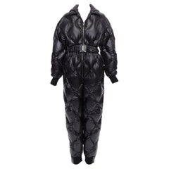 MIU MIU 2021 Runway black quilted goose down puffer belted jumpsuit IT38 XS