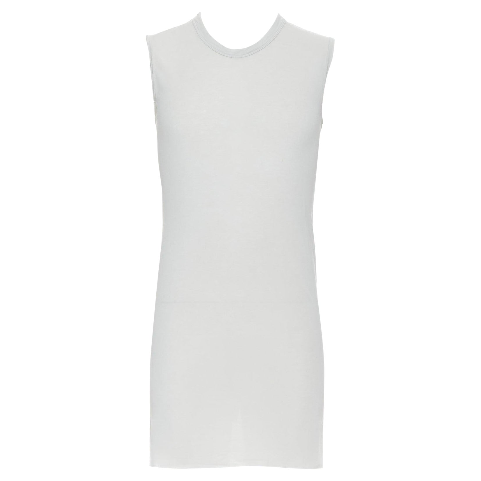 RICK OWENS 2021 Phlegethon Oyster light grey raw edge cut long tank S For Sale