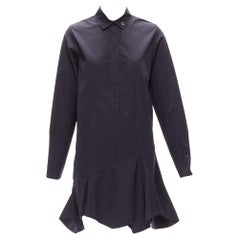 CHRISTIAN DIOR black bee crystal embellished collar ruffle hem shirt dress S