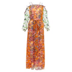 TORY BURCH Shasta orange white contrast floral silk cold shoulder maxi dress