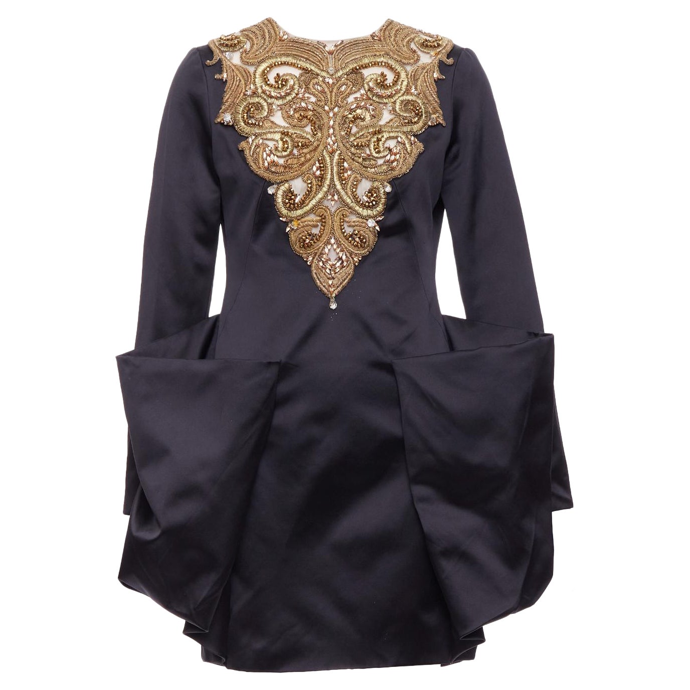 ALEXANDER MCQUEEN AW2010 Angels Demons black gold bead structural dress IT40 S For Sale
