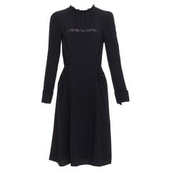 PRADA 2016 black sheer lace applique pleated sides fit flare dress IT40 S