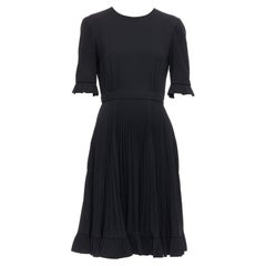 PRADA 2016 black ruffle cuff hem A-line pleated crew neck midi dress IT40 S