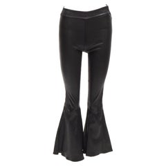 FRAME - Pantalon court évasé en cuir d'agneau véritable noir US2 S