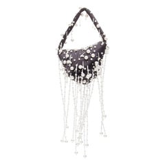 CHRISTOPHER KANE Runway pearl embellished black satin evening bag