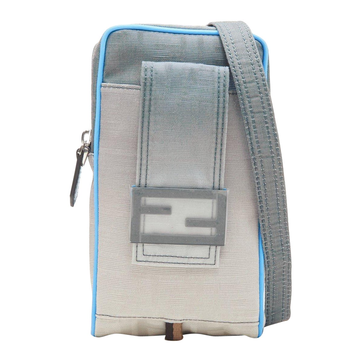 FENDI KIM JONES 2022 grey gradient FF Zucca Vertical Baguette crossbody bag For Sale