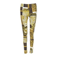 VERSACE 2021 Barocco imprimé mosaïque marron doré pantalon legging extensible IT42 L