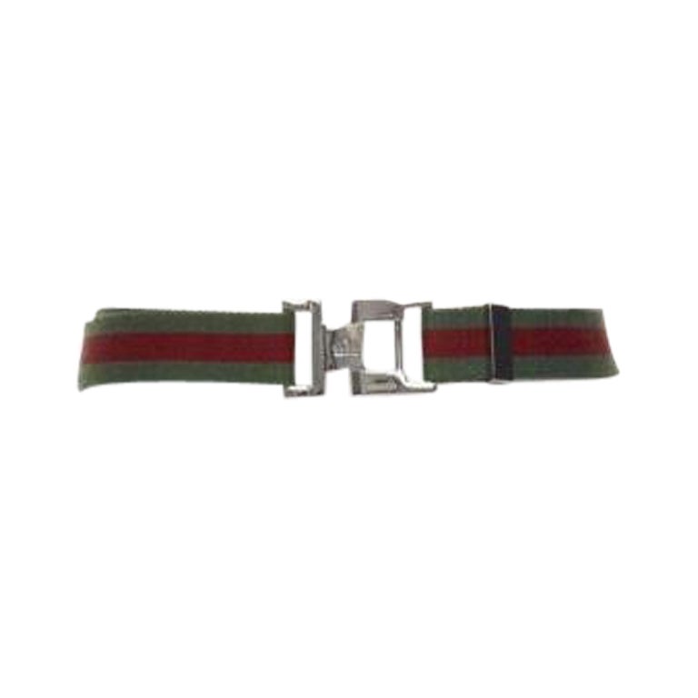 GUCCI Vintage Y2K argento rutenio GG fibbia quadrata rosso verde cintura web in vendita
